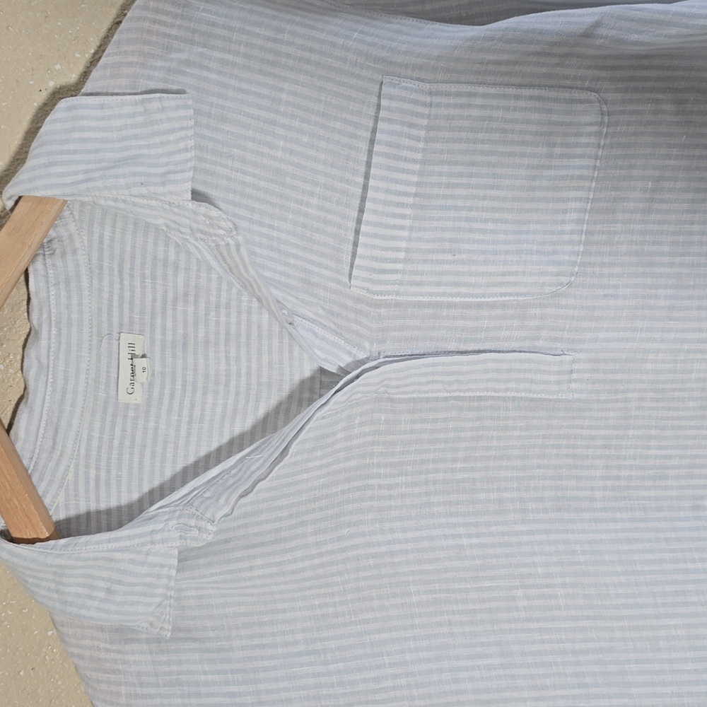 Garnet Hill Linen Light Blue Striped Casual Shirt - Picture 2 of 8